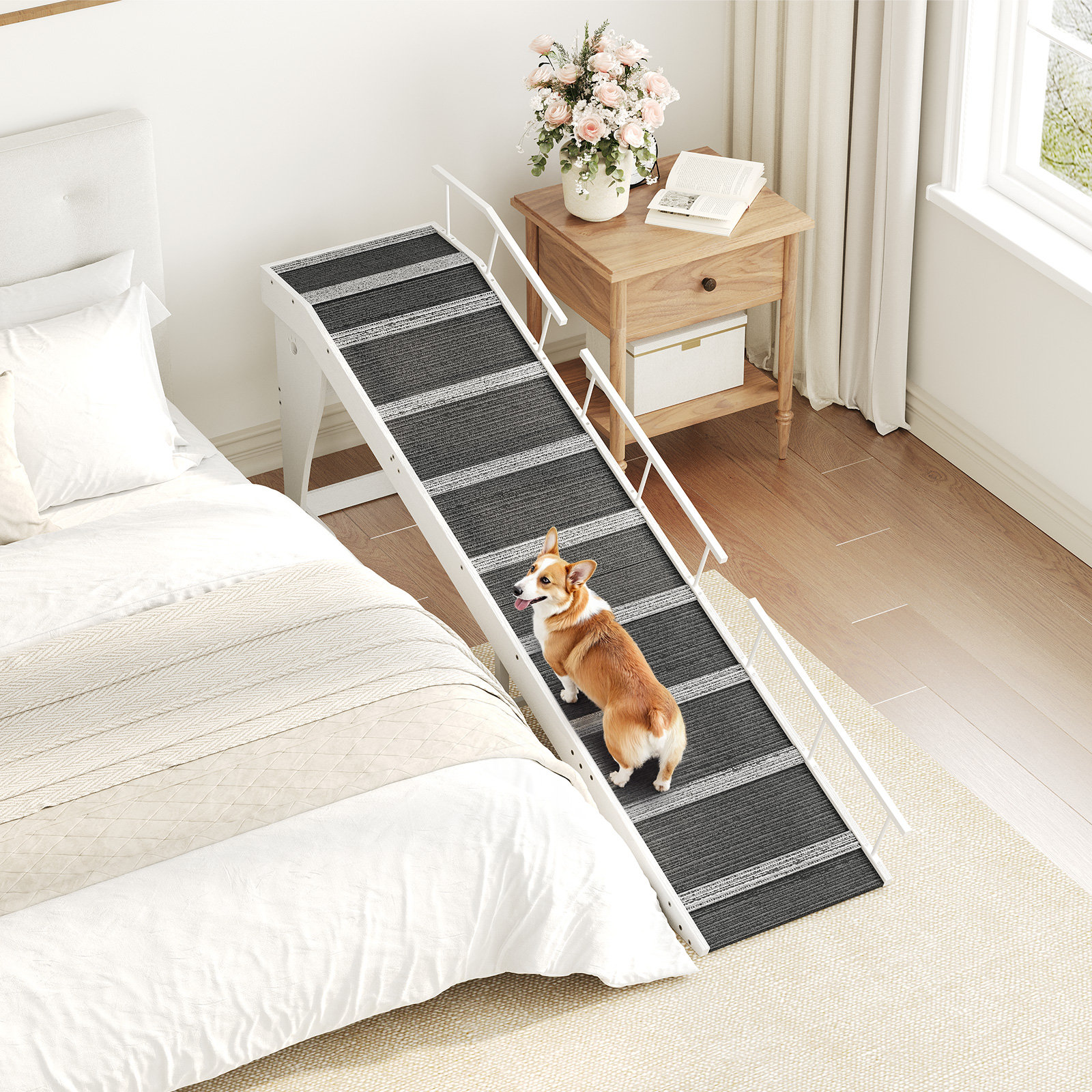 Tucker Murphy Pet Pet Ramp for Bed Large Dog Ramp with Non Slip Carpet Surface Safety Rails and Top Platform Wayfair